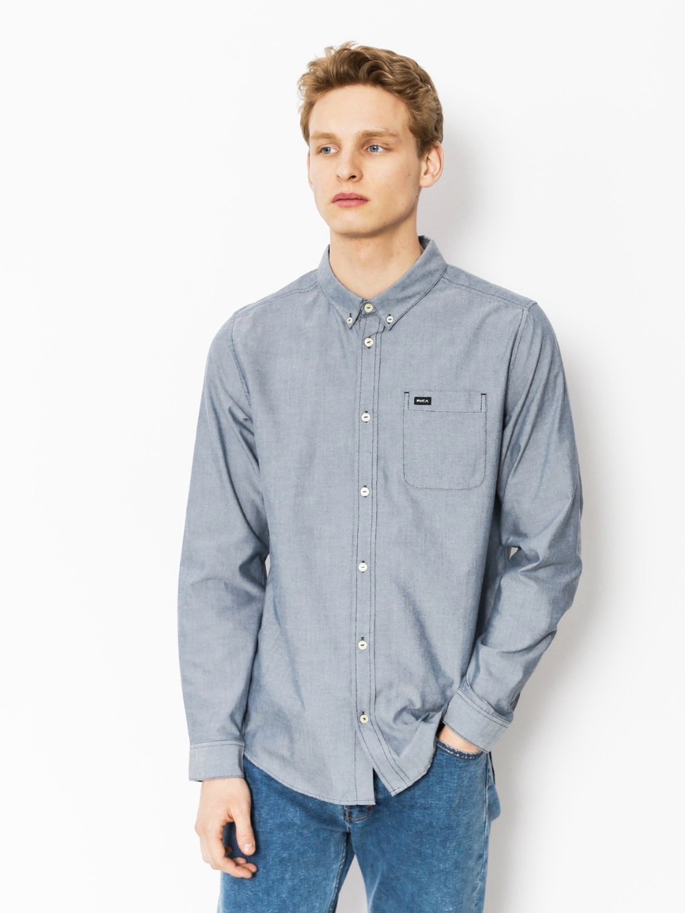 RVCA Men's Grey Long-Sleeve Button-Up Shirt Jacket